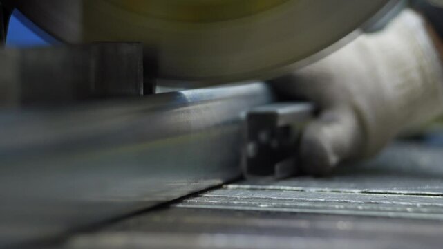 Close-up of cutting metal ploy in industrial production. High quality 4k footage