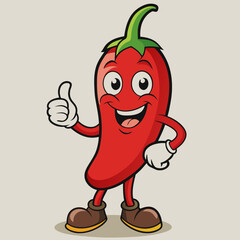 Cute Chili Character Vector - Thumbs Up & Smiling Approval Illustration