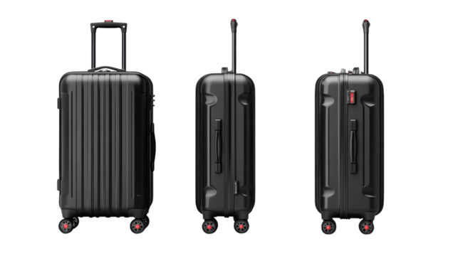 Sleek black luggage set with wheels and retractable handle for travel - Powered by Adobe