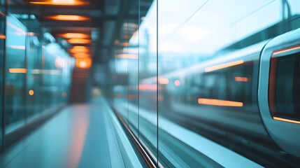 Fototapeta premium Abstract view of a high speed train captured from a glass window at the station
