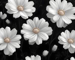 Minimalist Monochrome Daisy Floral Pattern Background for Modern Aesthetic Design
