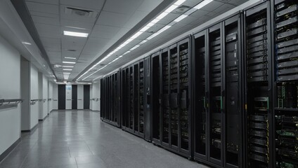 Server room, numerous computers, servers