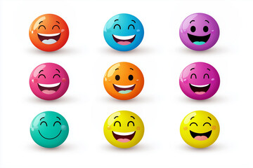 Colorful smiling face icons on a white background