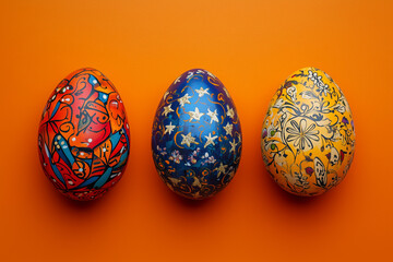 Easter painted eggs isolated on a color background