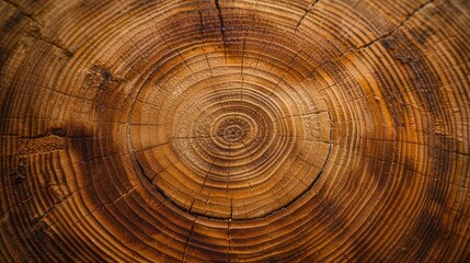 Fototapeta premium Close-up of a tree stump showing concentric growth rings and natural wood texture.