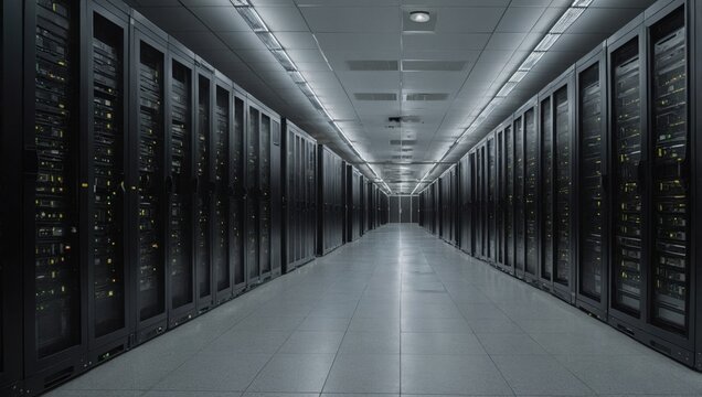 Server room, numerous computers, servers