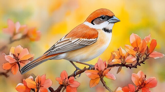 Chestnut-tailed Minla on blossom branch