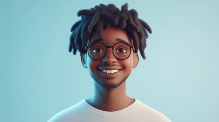 Smiling 3D cartoon man, blue background, avatar