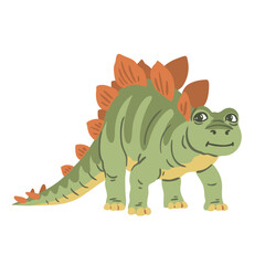 Cute cartoon stegosaurus. A small herbivorous dinosaur from the Jurassic period. Vector illustration for children, paleontology and dino lovers. Picture isolated on white background