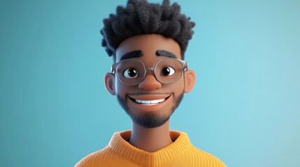 Smiling 3D cartoon man, teal background, avatar