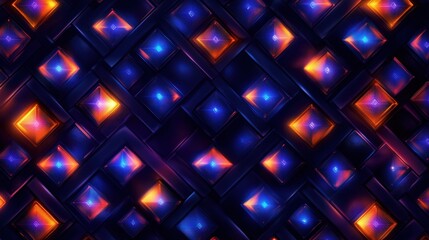 A vibrant abstract background featuring glowing squares in shades of blue and orange. Perfect for modern designs, technology themes, and creative projects.