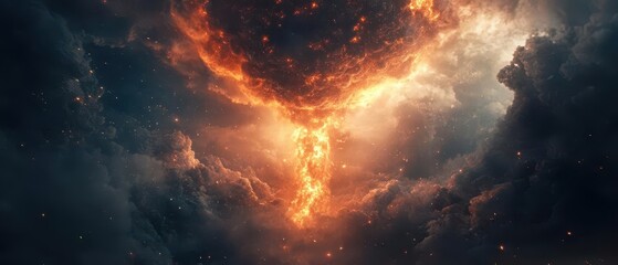 Dramatic Digital Illustration of a Nuclear Explosion with a Massive Mushroom Cloud Creating an Apocalyptic Armageddon Scene of Destruction