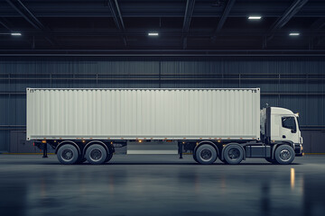 Heavy truck trailer transport, white cargo mockup