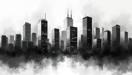 Obraz premium Generative AI illustration of monochromatic urban city skyline. Dark, light buildings create depth, texture. Modern abstract architecture background for web banners, posters, brochure covers,