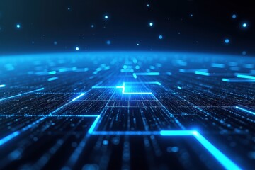 A Stunning Visual of Digital Connectivity and Data Flow in a Futuristic Landscape with Blue and Black Tones Representing the Depths of Technology