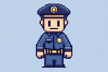 Fototapeta premium Isolated Retro 8 Bit Policeman Character Icon in Pixel Art Style isolated