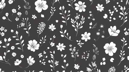 Dark background floral pattern, seamless design, textile print