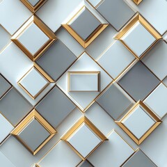 minimal photostock of a  Modern gold and light grey square overlapped pattern on background with shadow