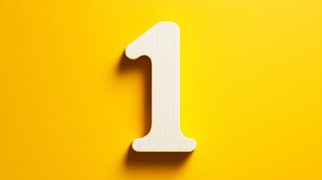 Number one - white number in wood on yellow background