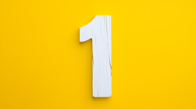 Number one - white number in wood on yellow background