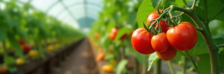 Abundant oblong tomatoes ripening on greenhouse plants, tomato, foliage