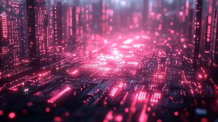 Obraz premium Futuristic Neon City with Digital Landscape