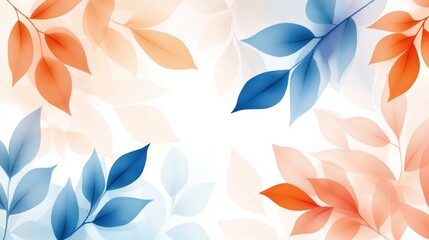 A beautiful abstract background featuring soft, gradient leaves in orange, blue, and white tones. Ideal for designs that emphasize nature, tranquility, and elegance.