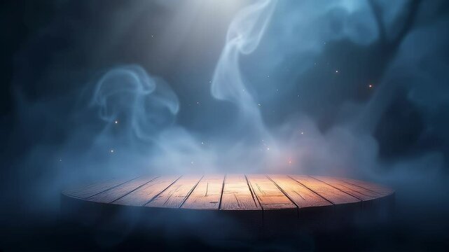Enchanted Forest Platform: Mystical Smoke and Light Effects Animation. Perfect for fantasy game backgrounds, magical story illustrations, mystical website banners, ethereal app interfaces, and        