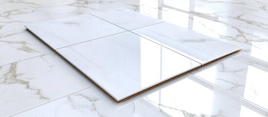 Obraz premium minimal photostock of a of pristine ceramic tile on white marble floor , isolated on white background, , copy space, copy space for text,