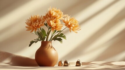 Minimalist Chrysanthemum Floral Arrangement with Subtle Accents in Mid Century Modern Style