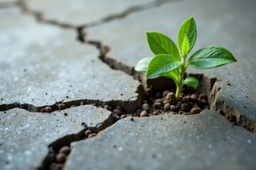 Resilience personified A vibrant green sprout bravely pushes through cracked earth, symbolizing perseverance and the indomitable spirit of nature's tenacity.