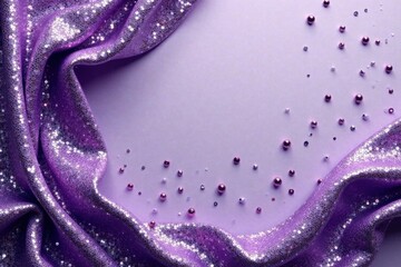 Lavender Sparkle Shimmering Fabric and Decorative Beads Frame a Pastel Background