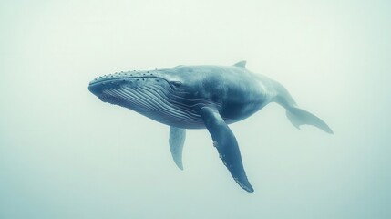 Fototapeta premium Majestic blue whale isolated against a pristine white background capturing the grandeur of ocean giants with stunning clarity and minimalistic elegance