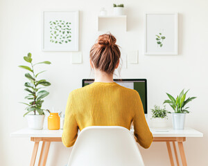 Working woman at home office modern workspace indoor environment focused view