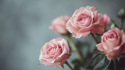 Naklejka premium close up of light pink roses on a room with studio lighting