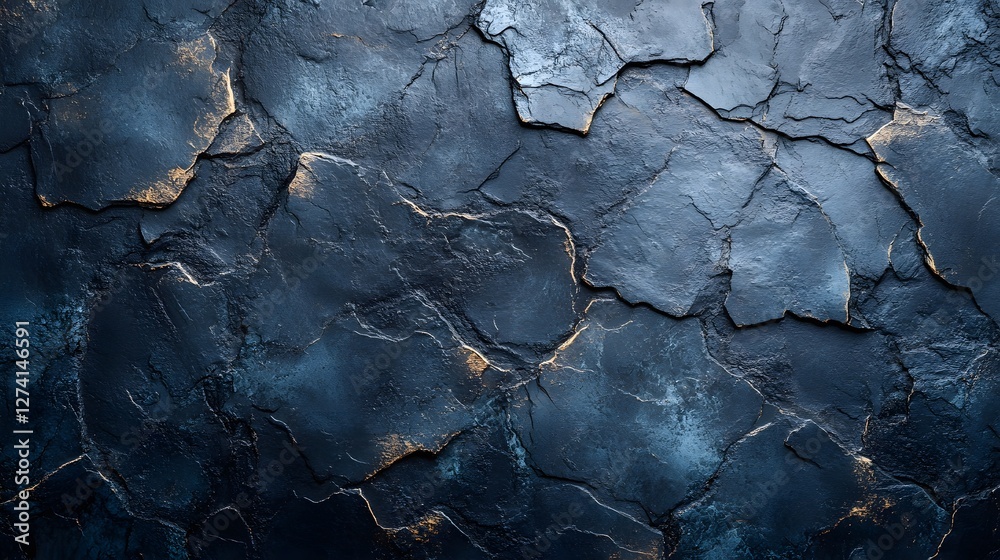 Poster dark blue cracked stone texture background image. ideal for design and art projects. macro detail. d