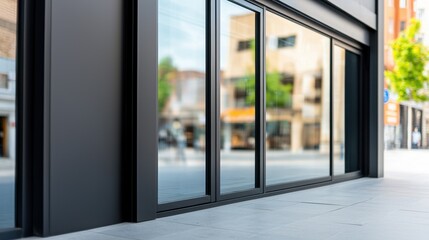 Bulletproof Glass Concept, Modern Minimalist Storefront Design Featuring Bulletproof Glass Panels for Urban Settings