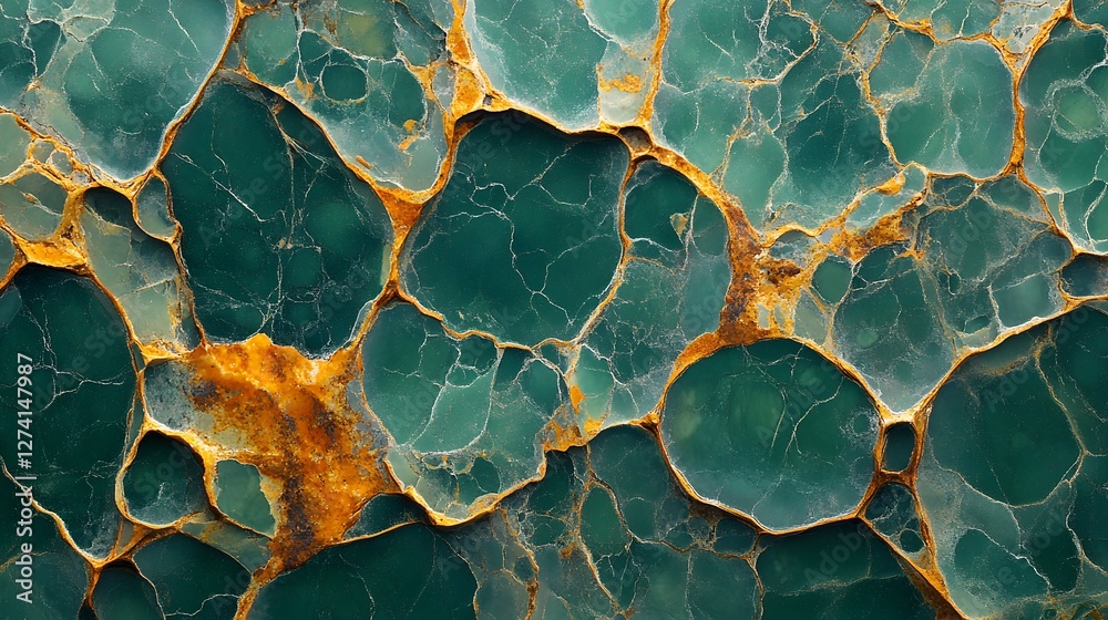 Aufkleber close-up view of a stunning green and gold marble texture. the image showcases the intricate details