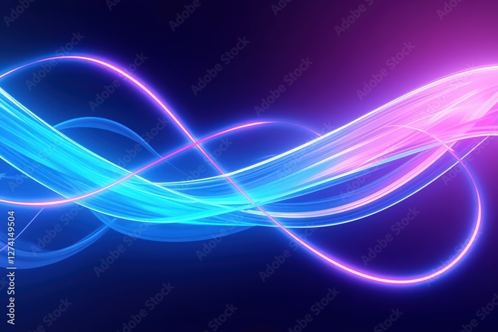 Poster abstract blue and purple light waves on a dark background: a mesmerizing display of fluid motion and
