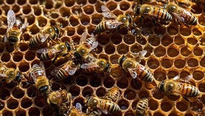 Honeycombs, bees on honeycombs