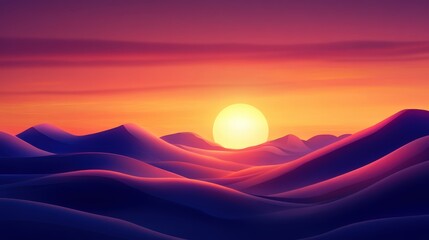 Fototapeta premium A stunning sunset over undulating hills, with vibrant hues of purple and orange filling the sky, creating a serene and tranquil atmosphere perfect for nature lovers and artists.