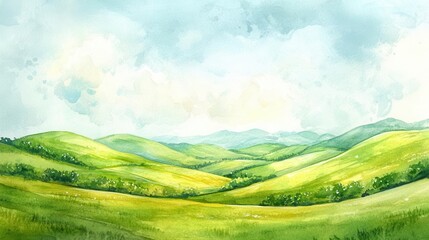 Obraz premium Sunny Green Hills in Watercolor Style Celebrating St Patricks Day Tradition