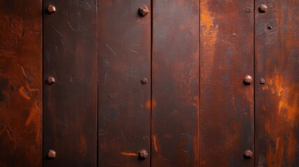 Fototapeta premium A close-up image of weathered, rust-colored metal with an industrial feel. This textured surface showcases intricate details and reflections, perfect for design and art projects.