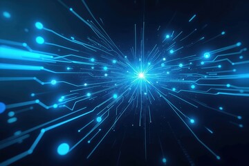 Fototapeta premium Dynamic Burst of Blue Light and Energy Streams Representing Technological Advancement in a Modern Digital Landscape
