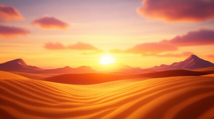 Obraz premium A breathtaking sunset over golden sand dunes, creating a serene and tranquil atmosphere
