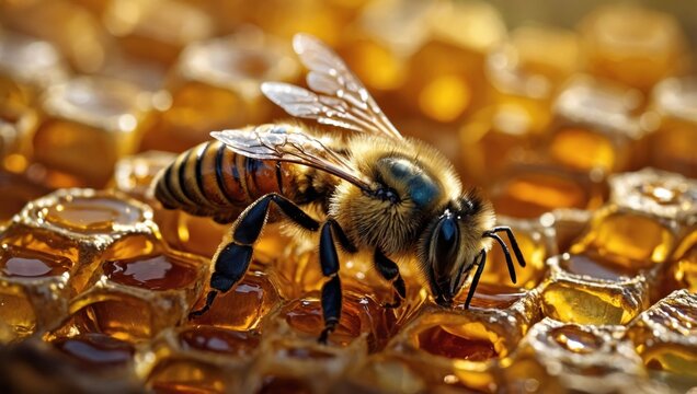 Honeycombs, bees on honeycombs
