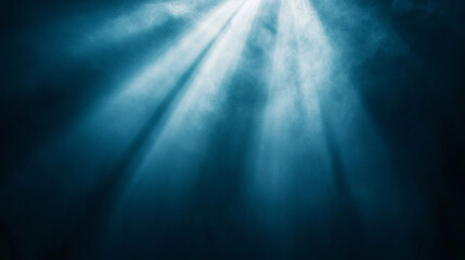 Obraz premium Light piercing through darkness creates a mesmerizing atmosphere with ethereal rays illuminating the surroundings in a tranquil environment. Generative AI