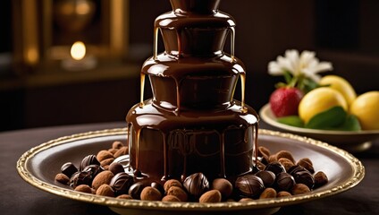 Liquid chocolate, chocolate dessert, chocolate fountain