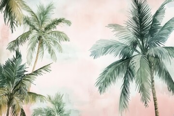 Tropical Watercolor Wallpaper Pattern Featuring Lush Palm Trees and Vibrant Vegetation for Interior Design Inspiration