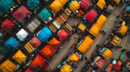 Fototapeta premium Colorful Market Stalls Aerial View